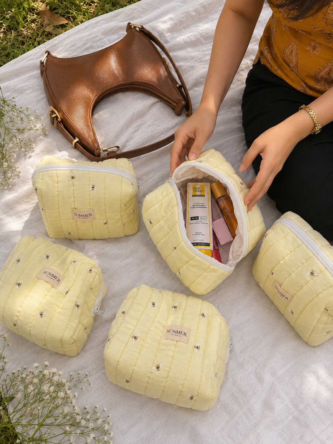 Butter Bee Quilted Pouch